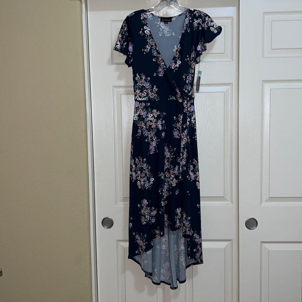 Faux wrap brushed knit maxi dress